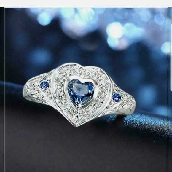 Womens Created Blue Opal Love Heart Ring Size 5-10 - Picture 5 of 9